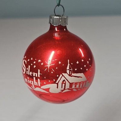 Vintage Shiny Brite Silent Night Red Stencil Glass Christmas Ornament 2''