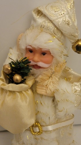 Vintage Gold and White Santa Figurine Christmas Ornament With Bag and Tree 7" - Picture 4 of 24