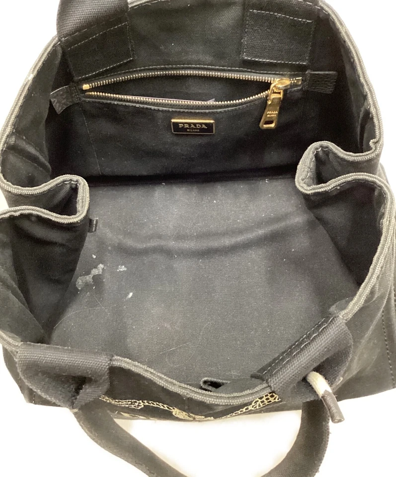 PRADA CANAPA Handbag Tote bag Shoulder bag Canvas Black Casual Authentic - Image 4 of 4