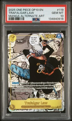 2025 ONE PIECE OP10-ROYAL BLOOD MANGA ALTERNATE ART #119 TRAFALGAR LAW PSA 10