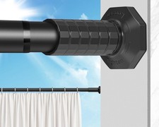 Tension Curtain Rod 51-128", Heavy Duty No Drill, 55lbs, Black