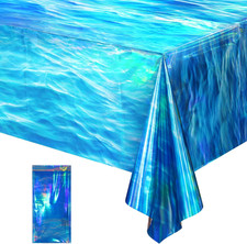 1 Pcs Iridescent Ocean Waves Tablecloths Disposable Plastic Ocean Blue Table Clo
