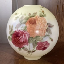 Vintage Large Rose Bouquet Round Glass Ball Globe Hurricane Lamp Shade 4” Fitter