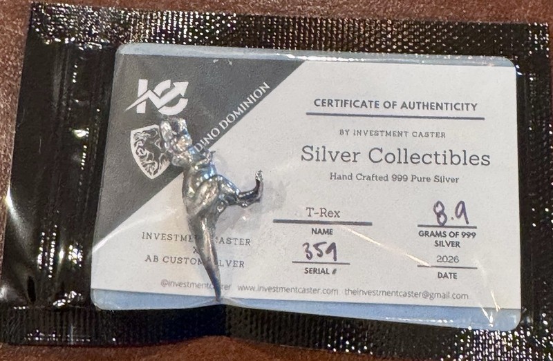 Investment Caster Silver Collectibles T-Rex 8.9g .999 Silver 2026 w/ COA