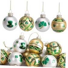 moonoom 12 Pcs St.Patrick's Day Glass Ornaments Balls - 1.6Inch Irish Tree