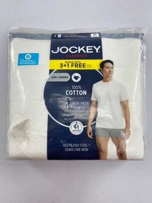 Jockey Men's 4-Pack Crew Neck T-Shirts- White- Size Medium 38-40