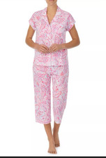 Ralph Lauren Pajamas Set LRL Crest Logo Paisley Pink SZ Small Top Cropped Pants