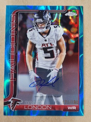 Drake London 2025 Topps Chrome Aqua Wave Auto Parallel #171/199 Falcons
