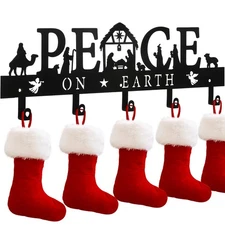 Nativity Christmas Stocking Holder for Wall with 5 Hangers Metal Christmas St...
