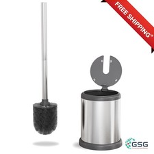SLEEK CHROME TOILET BRUSH SET WITH AUTO-LID HEAVY BASE