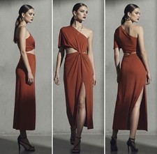 NWT NEW ASOS DESIGN 70s CUT OUT ONE SHOULDER RUST TERRACOTTA MIDI DRESS RARE $98