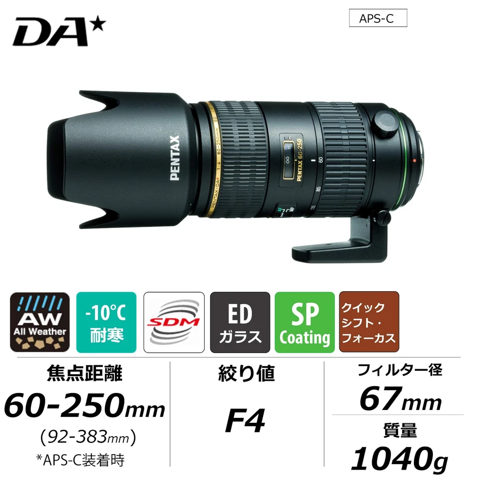 PENTAX DA 60-250mm F4 ED IF SDM Telephoto Zoom Lens APS-C K Mount 21750 - Image 2 of 4