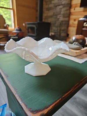 Imperial Milk Glass Pedestal Cosmos Compote Bowl