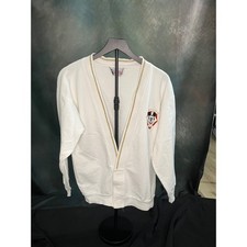 Disney Fashions Vintage Mickey Mouse Embroidered Cardigan White Gold Trim Size L