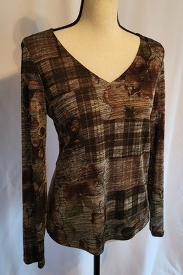 Vintage 90's Whimsigoth Paisley/Plaid eclectic hipster Long Sleeve V-Neck Medium