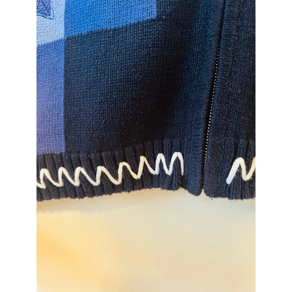 Свитер рождественский праздничный на молнии Dressbarn размер 18/20 синий пэчворк снеговик - Изображение 3 из 4