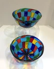 Pair (2) Italian Angelo Ballarin Pezzato Murano Glass Bowls Signed