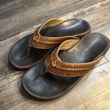 Olukai Mea Ola Flip Flops Mens 12 Brown Leather Sandals
