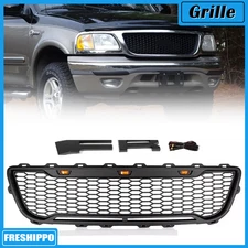W/LED Lights Grille For F150 1999-2003 Honeycomb Front Bumper Grille Matte Black