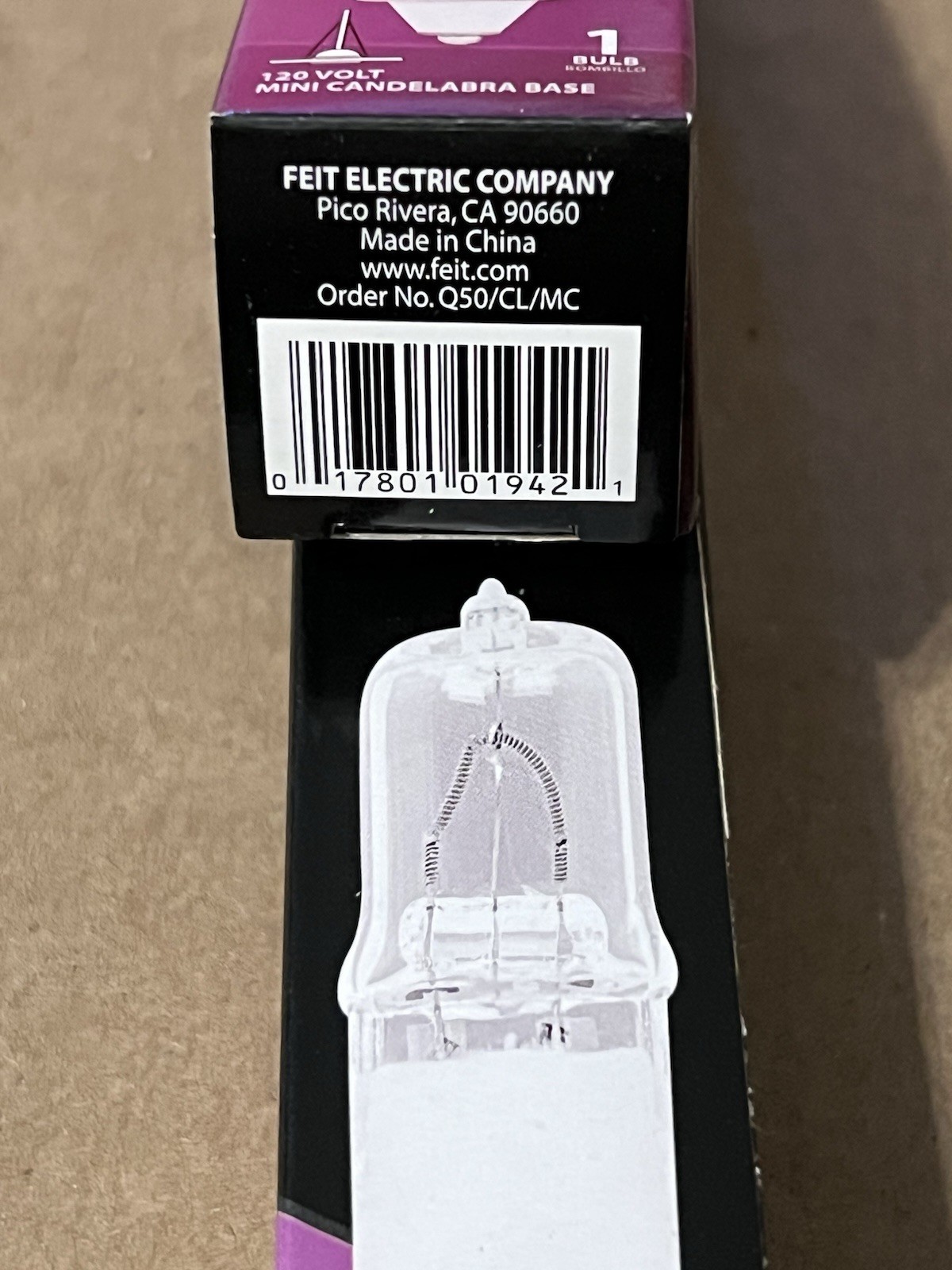 Feit Electric Q50/CL/MC 50W 120V Clear Mini-Candelabra E11 base ( 2-Pack ) Nos