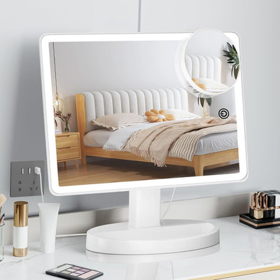 FUNTOUCH Großer Schminkspiegel Mit Beleuchtung (Xl-Modell)   10X Fache Vergrößer