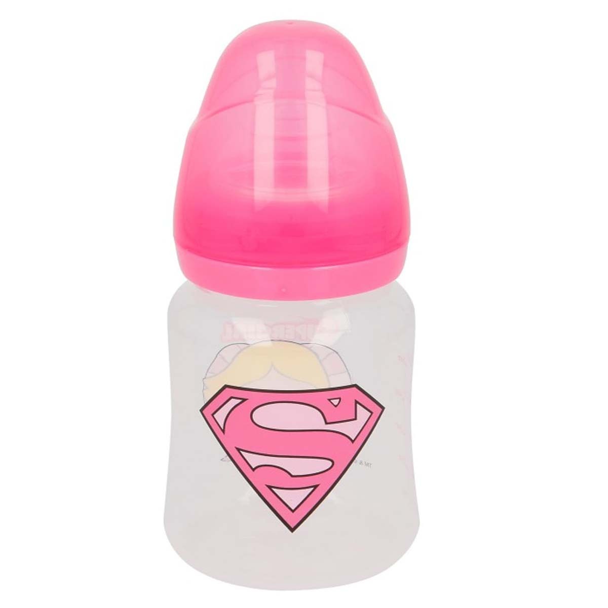 Biberon Supergirl 150ml en silicone rose pour bébé fille
