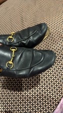 Gucci Princetown Black Leather Horsebit Slipper Mules Size 38 Women's