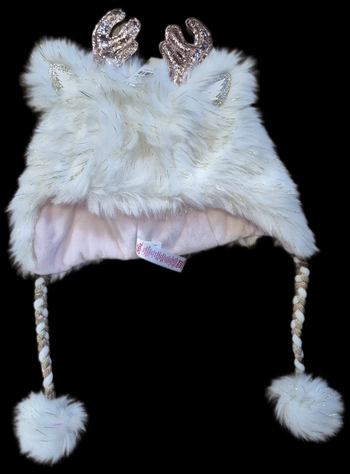 Sombrero de Invierno Justice Girls Navidad Reno Brillante Nuevo con Etiquetas Talla Única Gorra de Piel de Zorro Foto 2 de 4