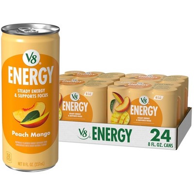 Refreshing Energy Peach Mango Drink, 8 Fl Oz Cans   24 Pack, No Sugar Added