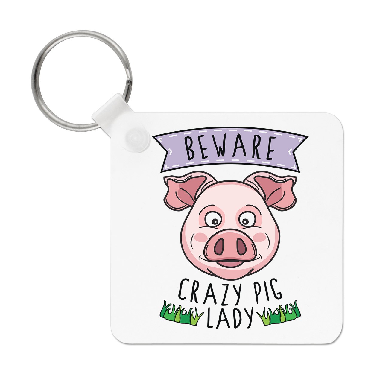 Beware Crazy Pig Lady Keyring Key Chain Funny Joke Animal Farm