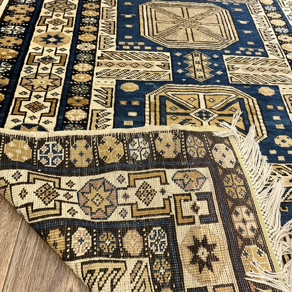 3.2 x 4 Handmade High Quality Caucasian Blue Kazak Rug Fine Wool - Image 3 of 4