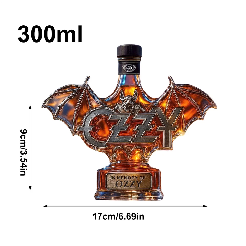 In Memory Of Ozzy Whiskey Bottle Osbourne Wing Glass Decanter Unique Gift 300ml - Image 2 of 4