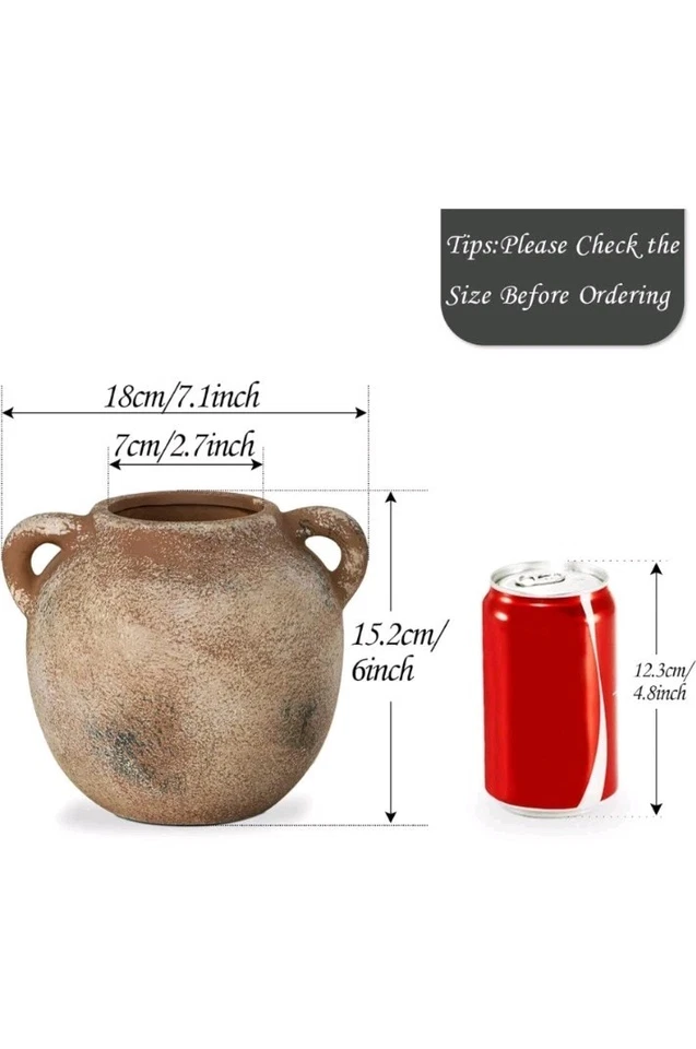 Jarrón rústico de cerámica para granja | Florero decorativo de terracota de cerámica de 6 pulgadas Foto 2 de 4