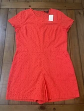 Banana Republic Red/Orange Short Sleeve Lined Eyelet Romper Shorts Size 14