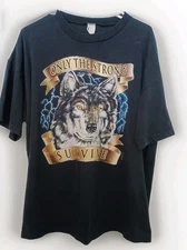 Only The Strong Survive Lightening Wolf T-Shirt XXL Springhill Vintage Werewolf