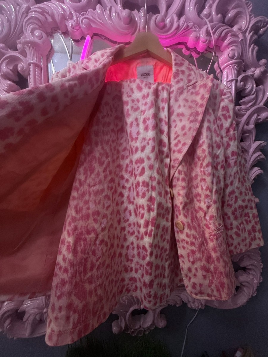 RARE Vintage Moschino Pink Leopard Skirt Suit Set Made in Italy