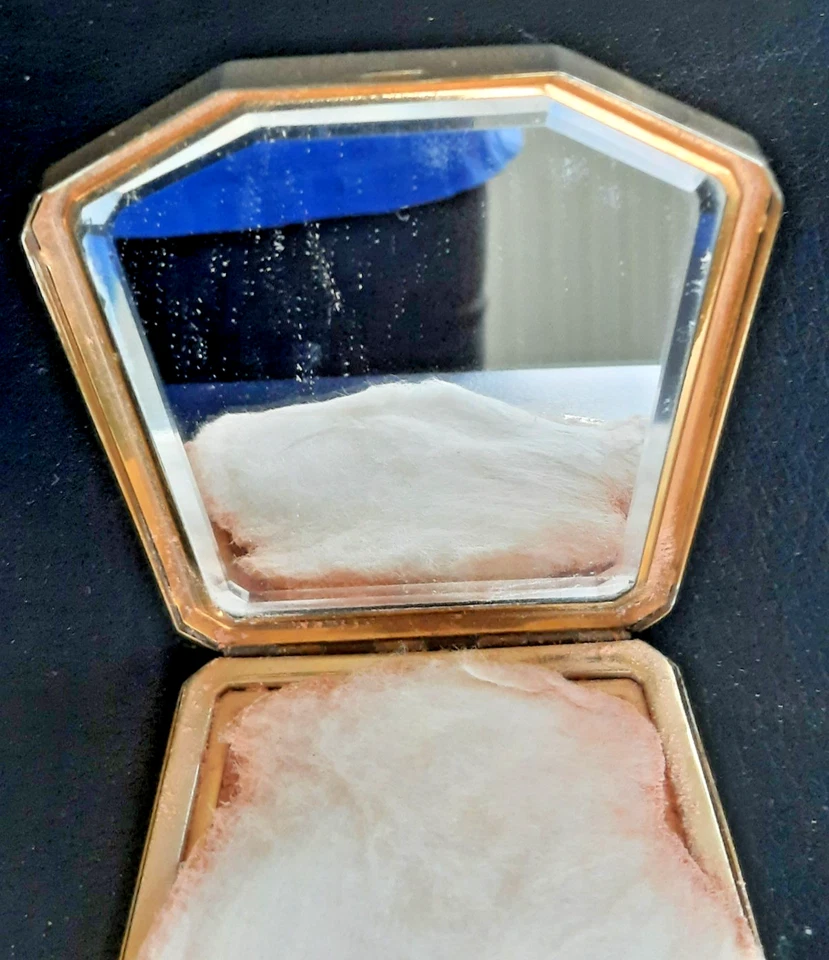 ANCIEN POUDRIER DE SAC EN METAL DORE AVEC MIROIR DE FORME ORIGINALE - Photo 3/4