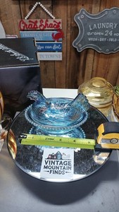Small Fruit Jar Blue Carnival Glass Iridescent  Hen On Nest
