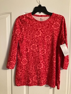 Kim Rogers 3/4 sleeve red and pink Size small womens cotton top NWT