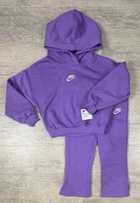 NWT Nike Girls Hoodie  Flare Pants Set Size S 4-5 Purple Fleece 2-Piece Outfit