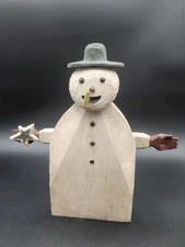 Vtg Folk Art Primative Snowman Blockfolk By CHRIS FLESHER 1992 *As Is