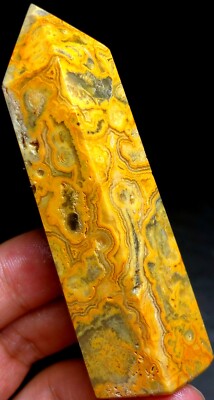 93g WOW! Crazy Agate Yellow stripe agate Quart CRYSTAL WAND POINT Healing  h468