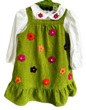 Gymboree Buttons corduroy dress jumper tights flowers 2T bodysuit barrette