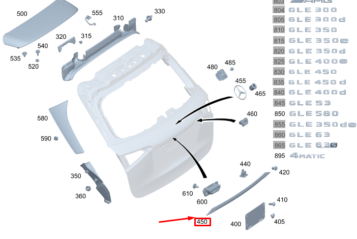 Bande de garniture de porte arrière MERCEDES-BENZ GLE W167 A1677430000