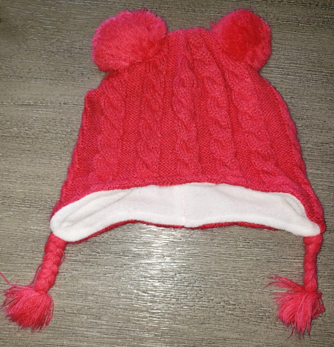 専用ページ2 TODDLER GIRLS bold dark PINK KNIT LINED HAT DOUBLE POMPOMS braids