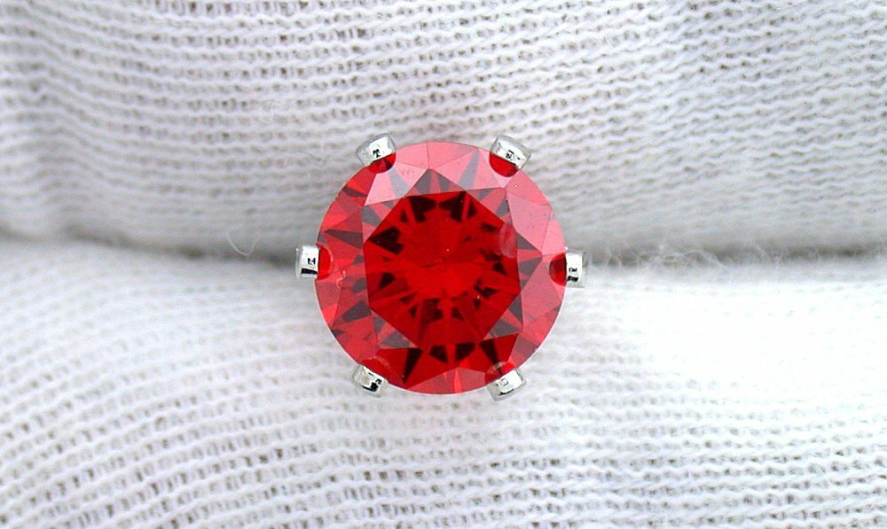 8mm Round Red Ruby Color CZ Cubic Zirconia Gemstone Silver Color