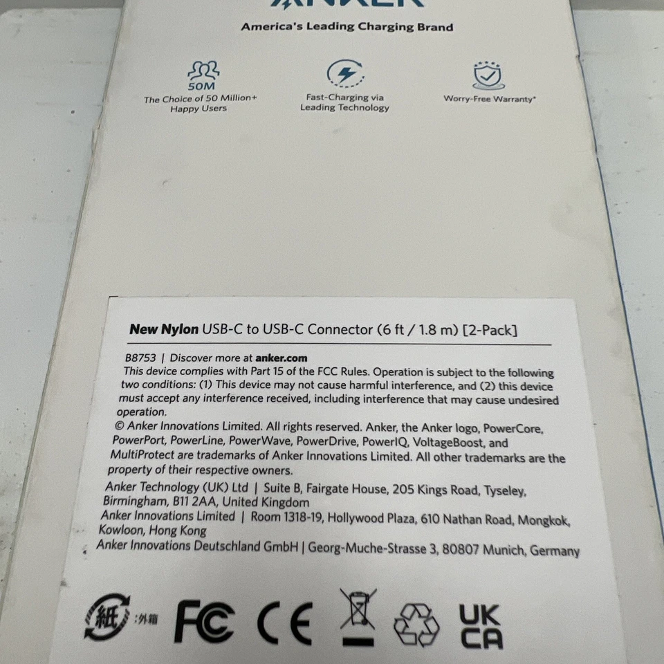 Anker USB C to USB C Cable 6ft Nylon Cord Fast Charging (2) - Image 3 of 3