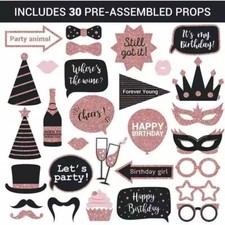 Happy Birthday Props Birthday Photo Booth Props 30 Pcs Decorations Games Banner