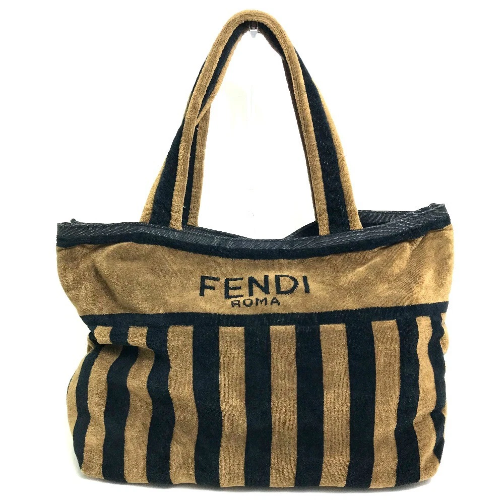 UNUSED FENDI FXH016 Pecan pattern Towel Tote Bag cotton Brown Black