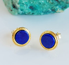 Lazuli 3/8' Stud Earrings Gold-Plated Navajo 925 Sterling Silver Lapis